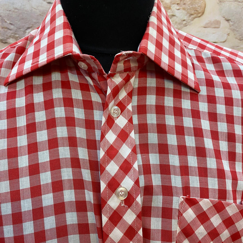 Kariertes Vintage Kurzarmhemd in Rot-Weiß, Gr.42