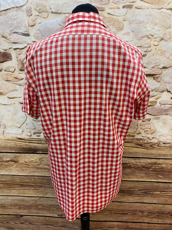 Kariertes Vintage Kurzarmhemd in Rot-Weiß, Gr.42