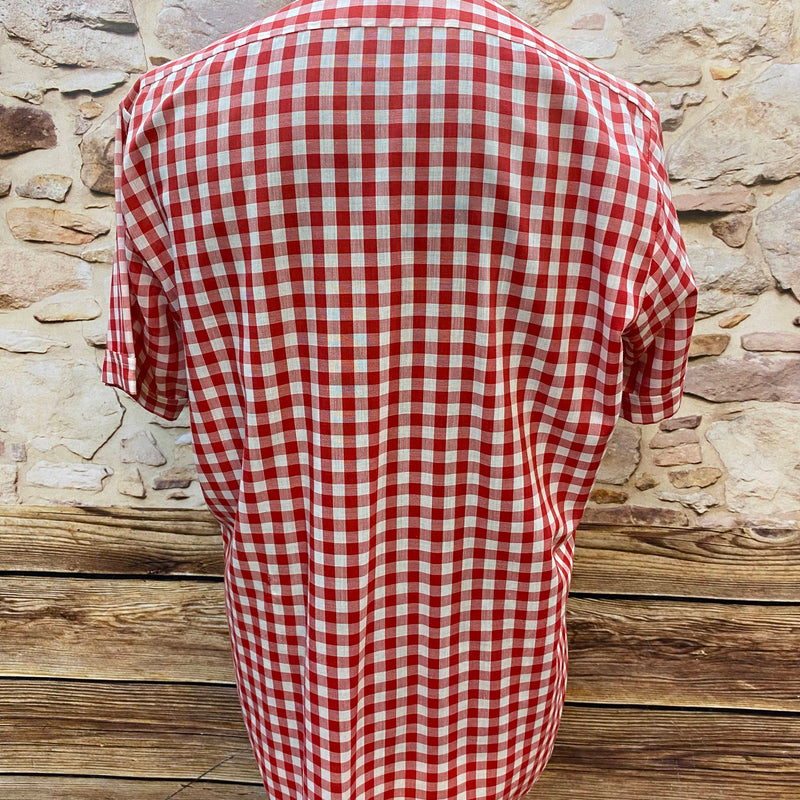 Kariertes Vintage Kurzarmhemd in Rot-Weiß, Gr.42