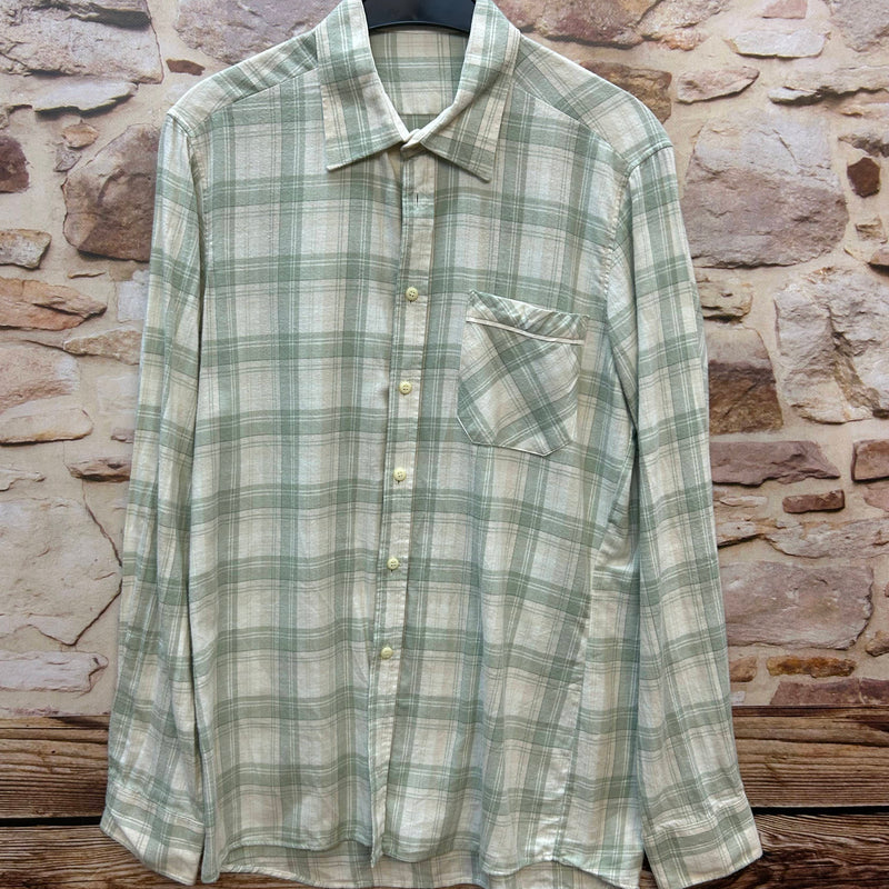 Vintage haupt Herren Karohemd salbeigrün creme Gr.39 – 70er/80er Baumwollhemd.