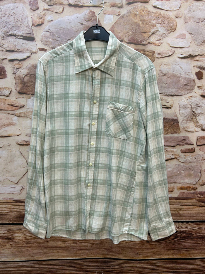 Vintage haupt Herren Karohemd salbeigrün creme Gr.39 – 70er/80er Baumwollhemd.