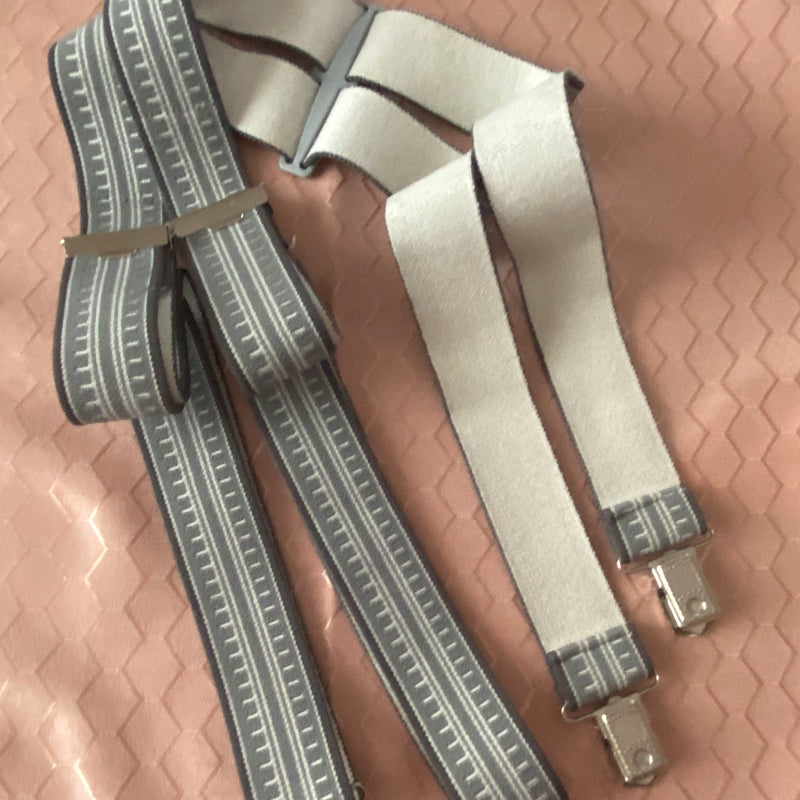 Vintage Herren-Hosenträger in Grau mit Geometrischem Muster