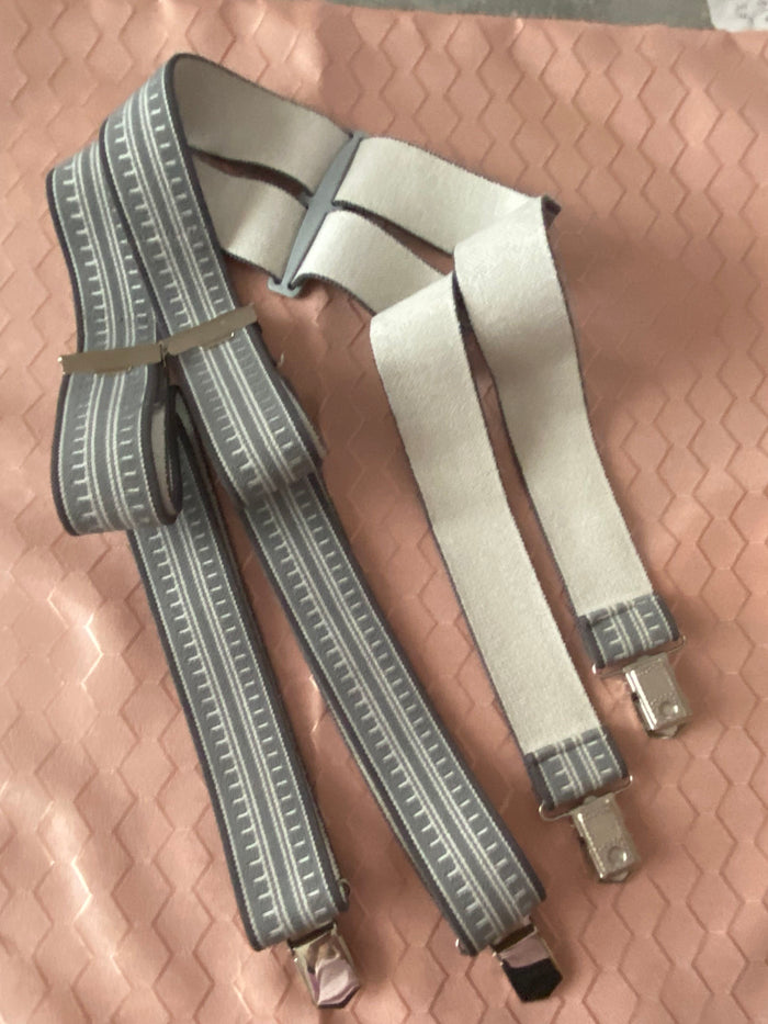 Vintage Herren-Hosenträger in Grau mit Geometrischem Muster