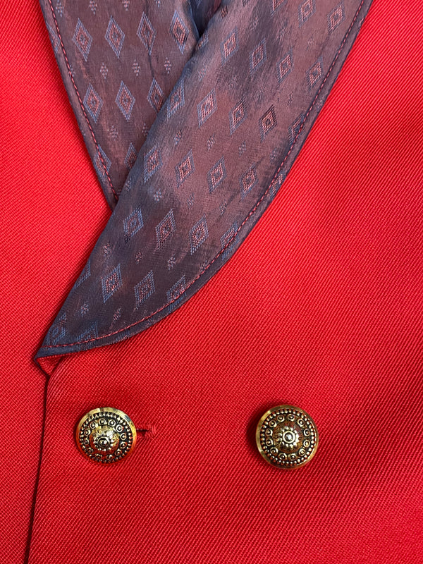 Kleine Vintage Weste rot mit dunklen Reverskragen zweireihig, Gr.44