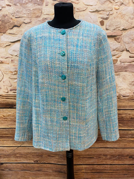 Vintage Bouclé-Jacke in Türkis – 60er Jahre
