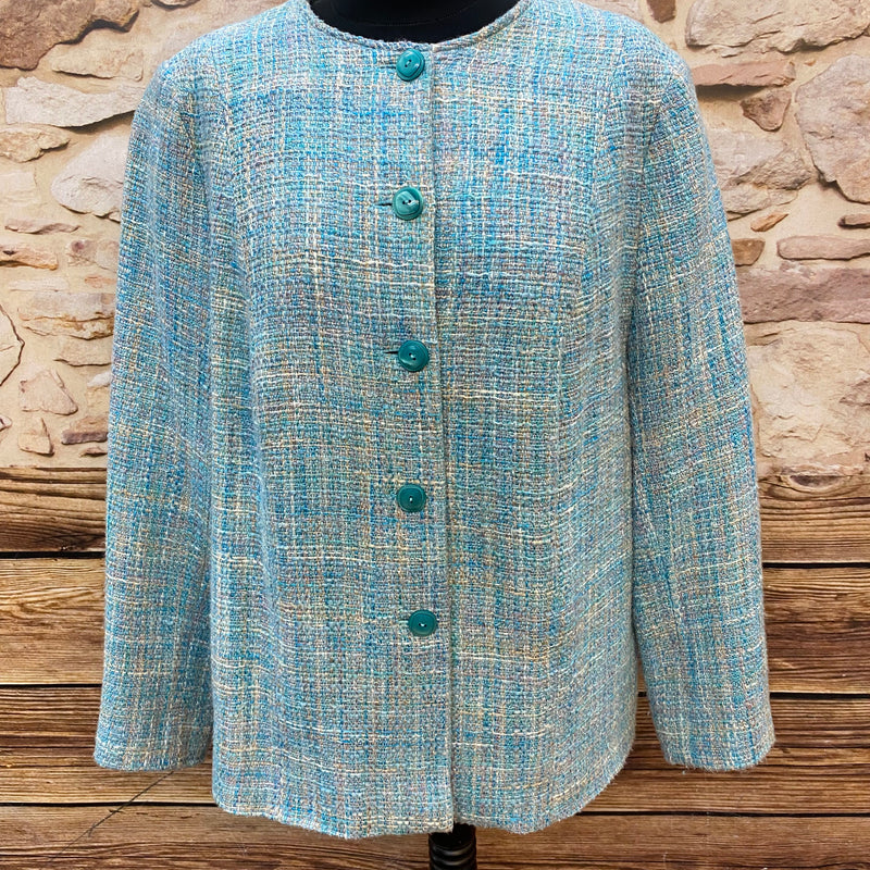 Vintage Bouclé-Jacke in Türkis – 60er Jahre