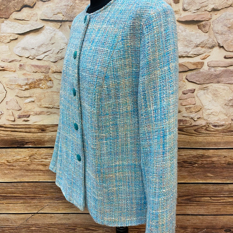 Vintage Bouclé-Jacke in Türkis – 60er Jahre