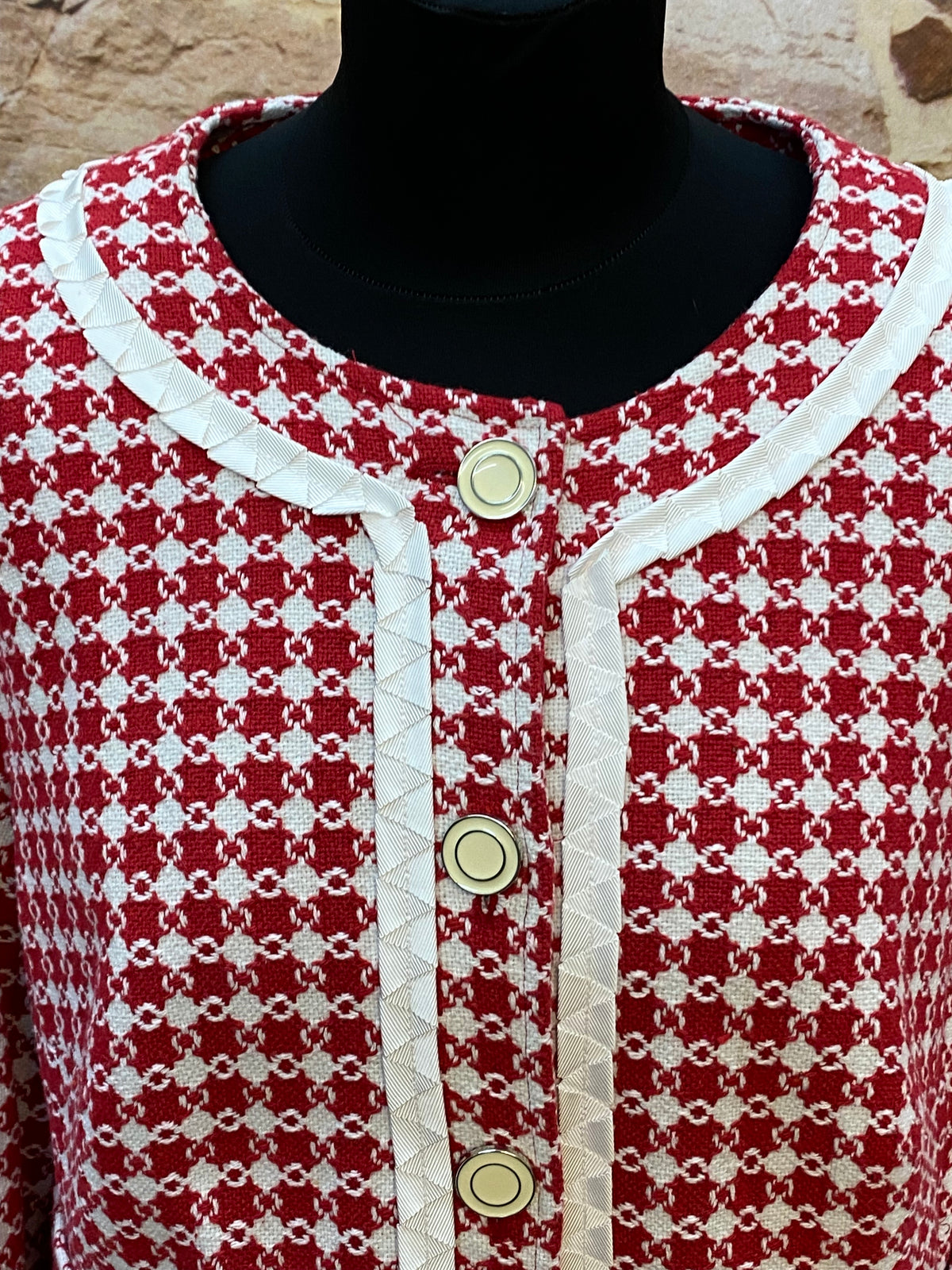 Vintage-Jacke Damenjacke rot weiß 60er Jahre Stil Gr.46