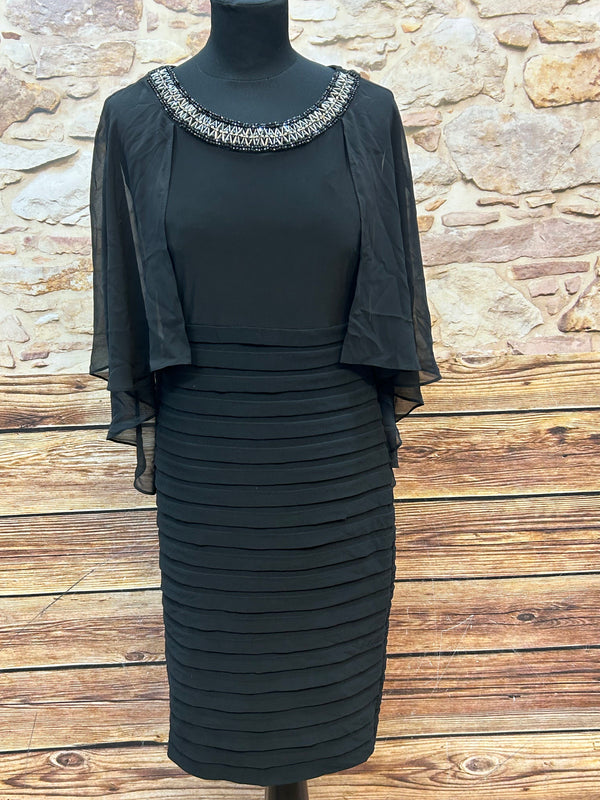 Elegantes Schwarzes Kleid mit Glitzerkragen, Gr.36