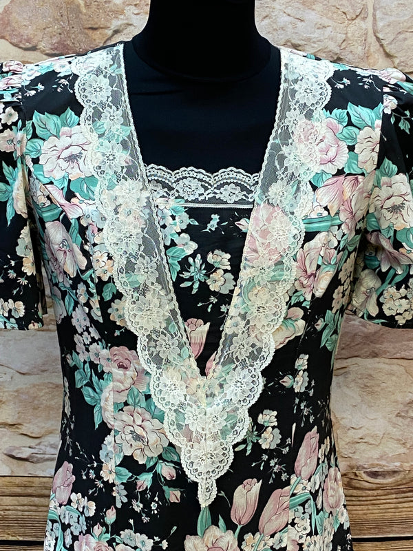 Vintage Kleid geblümt Baumwolle 80/90er Jahre gr.42