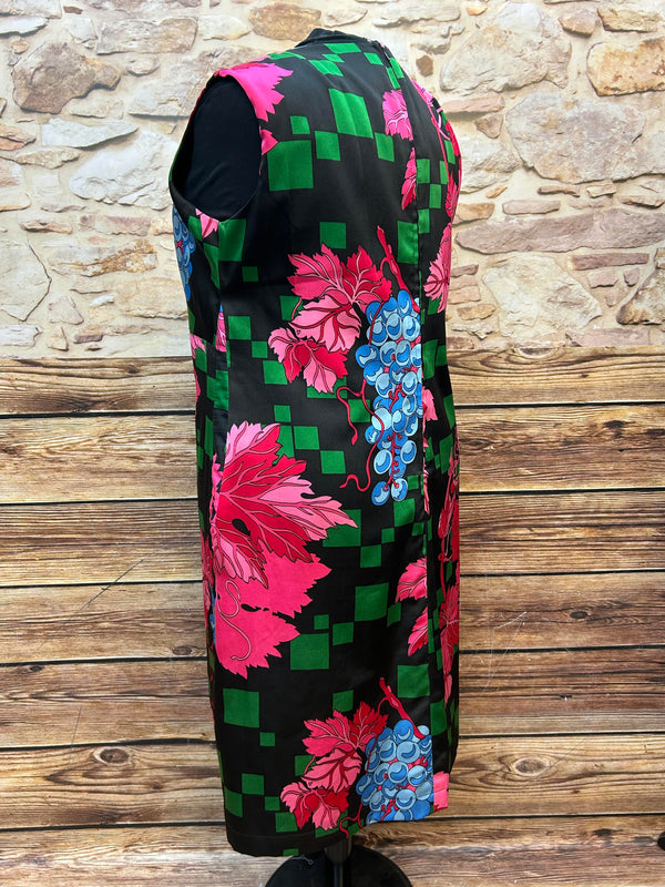 Original Vintage Kleid mit Weinreben-Print – Gr. 52