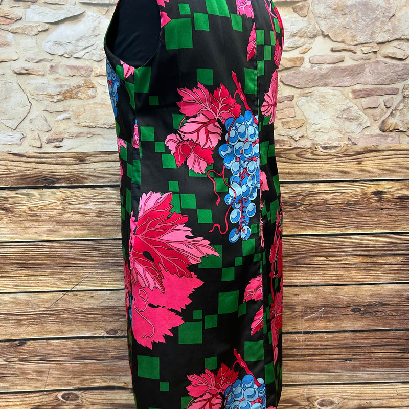 Original Vintage Kleid mit Weinreben-Print – Gr. 52
