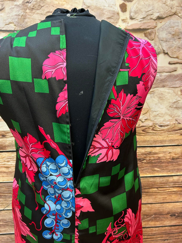 Original Vintage Kleid mit Weinreben-Print – Gr. 52