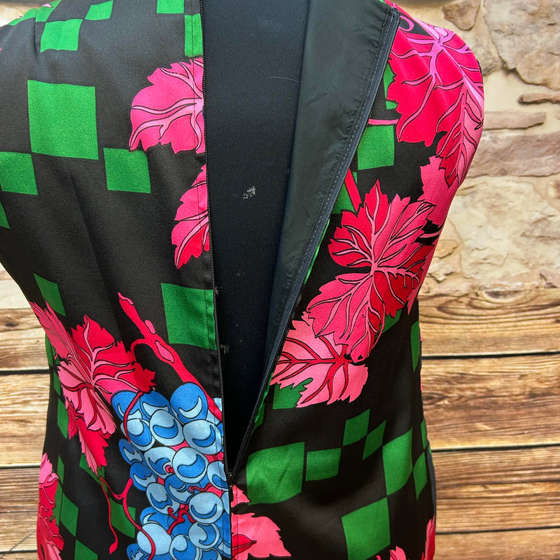 Original Vintage Kleid mit Weinreben-Print – Gr. 52
