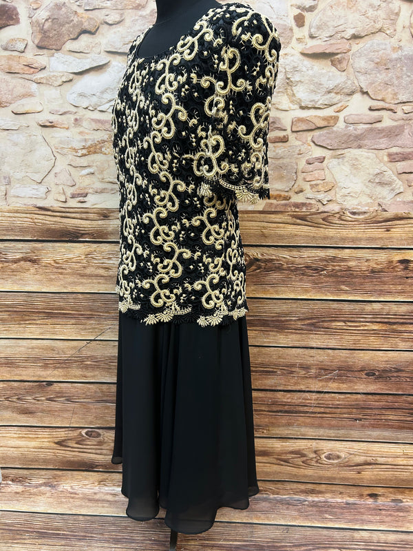 Stickkleid Schwarz | Gold Gr. 42