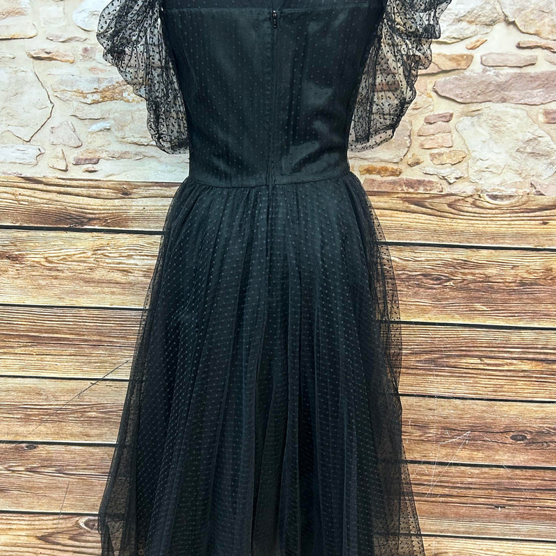 Schwarzes Vintage-Tüllkleid aus Westdeutschland – Größe 36