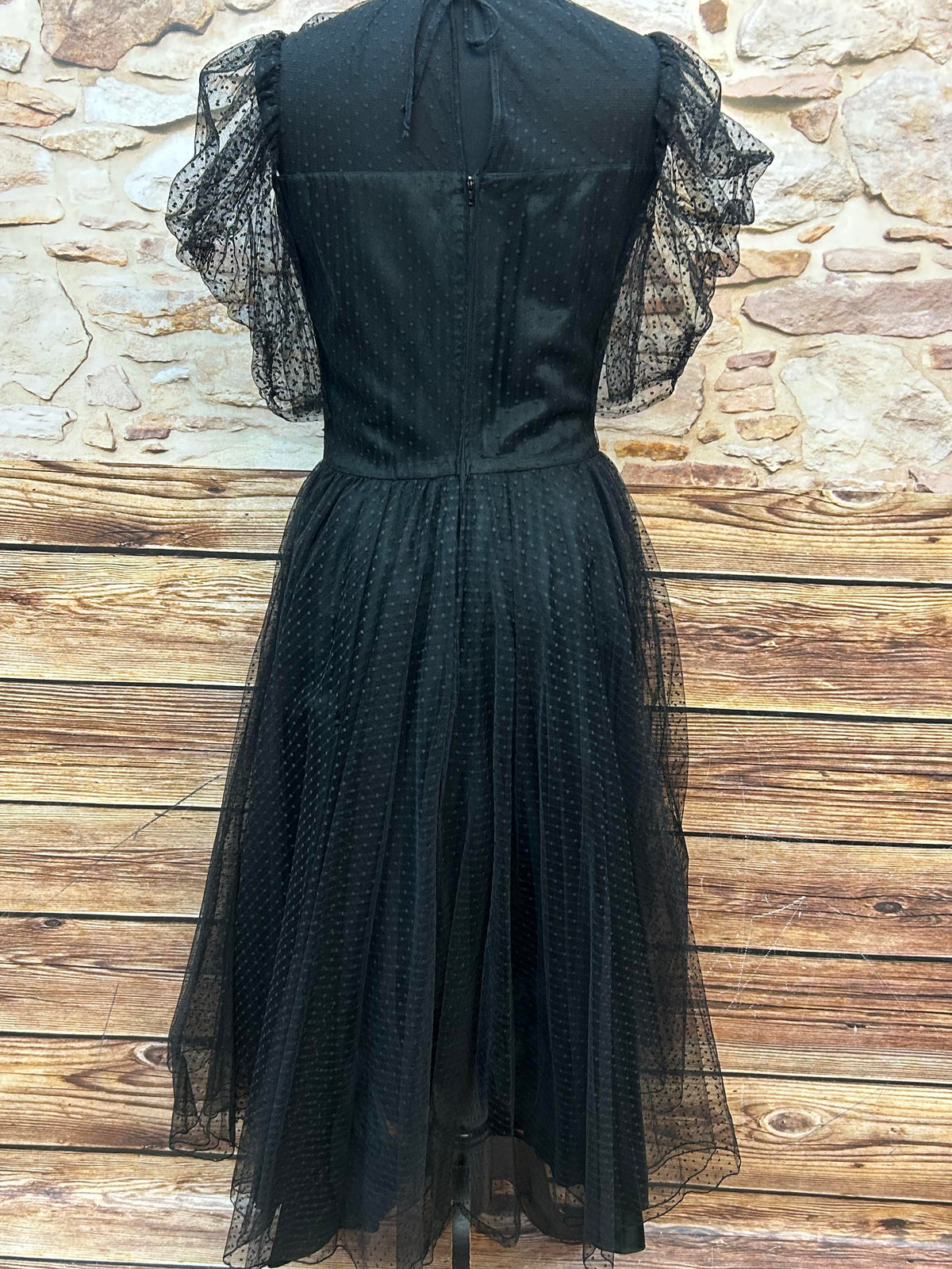 Schwarzes Vintage-Tüllkleid aus Westdeutschland – Größe 36