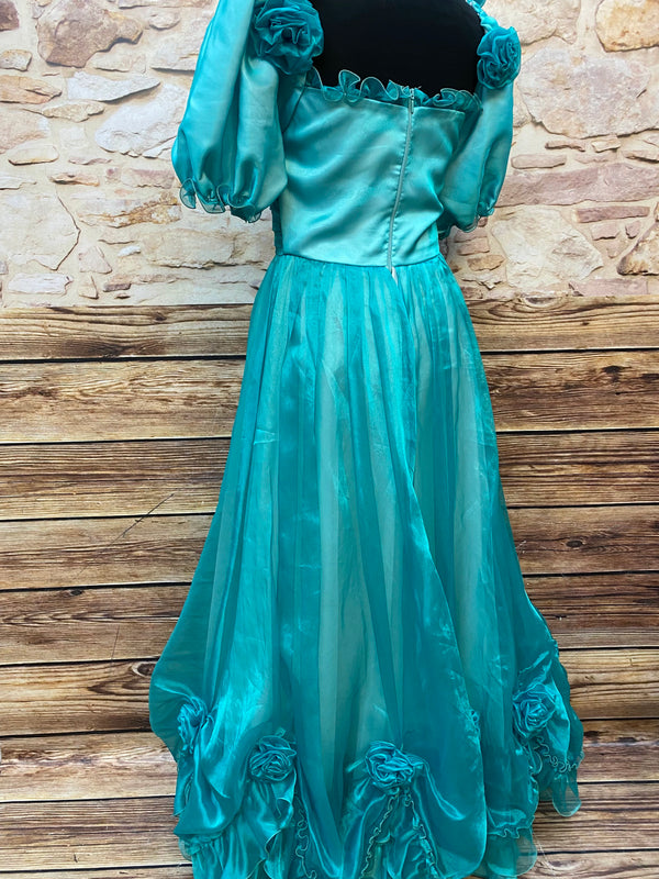 Türkis-Prinzessinnen-Ballkleid mit Rosetten – Gr. 38