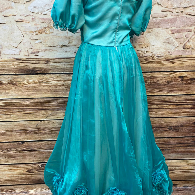 Türkis-Prinzessinnen-Ballkleid mit Rosetten – Gr. 38