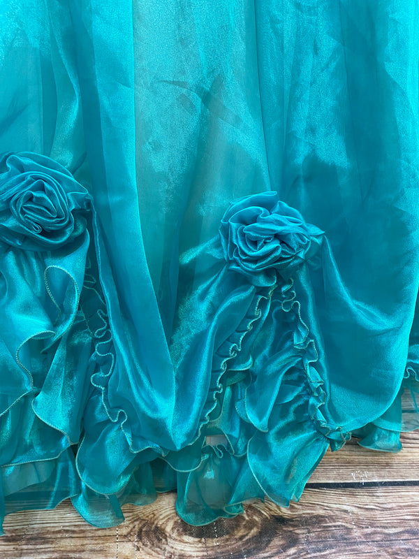 Türkis-Prinzessinnen-Ballkleid mit Rosetten – Gr. 38