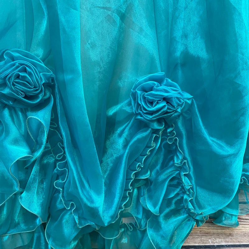 Türkis-Prinzessinnen-Ballkleid mit Rosetten – Gr. 38