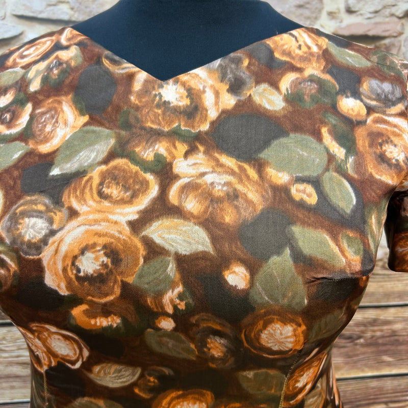 Vintage 60er Jahre Kleid mit Rosenprint | Handmade | Gr. 46