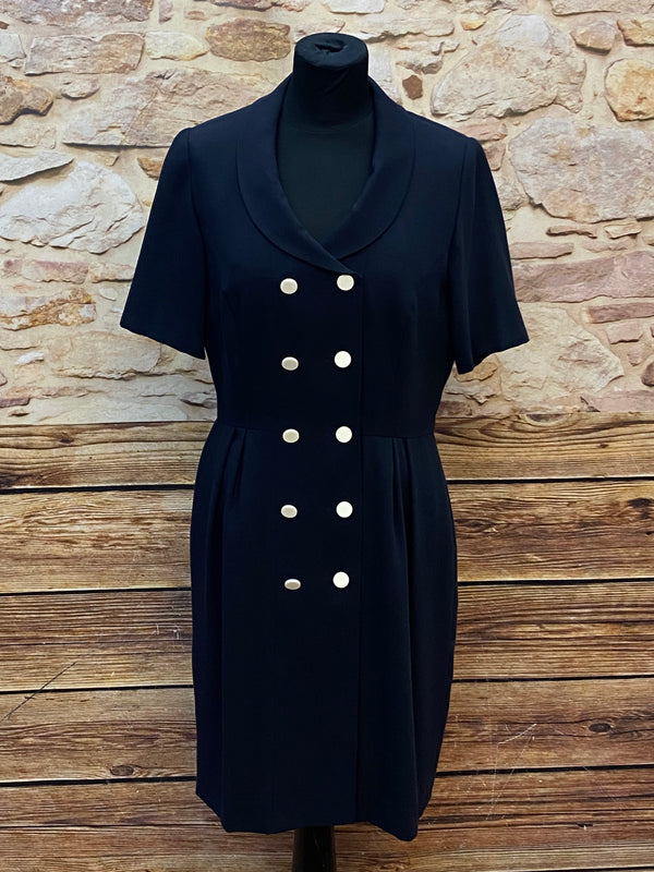 Elegantes Vintage-Kleid in Dunkelblau mit weißen Knöpfen