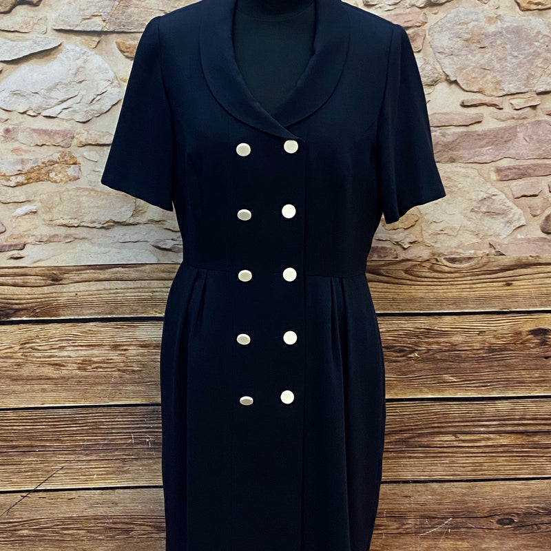 Elegantes Vintage-Kleid in Dunkelblau mit weißen Knöpfen