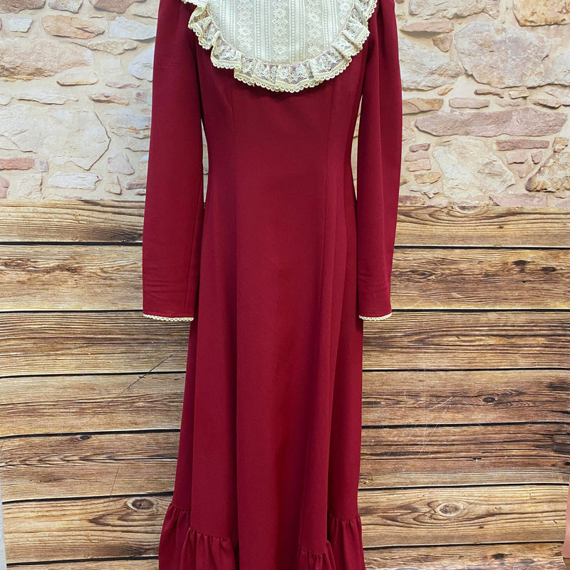 Elegantes Vintage-Kleid in Bordeauxrot mit Spitzenbesatz – Größe 38
