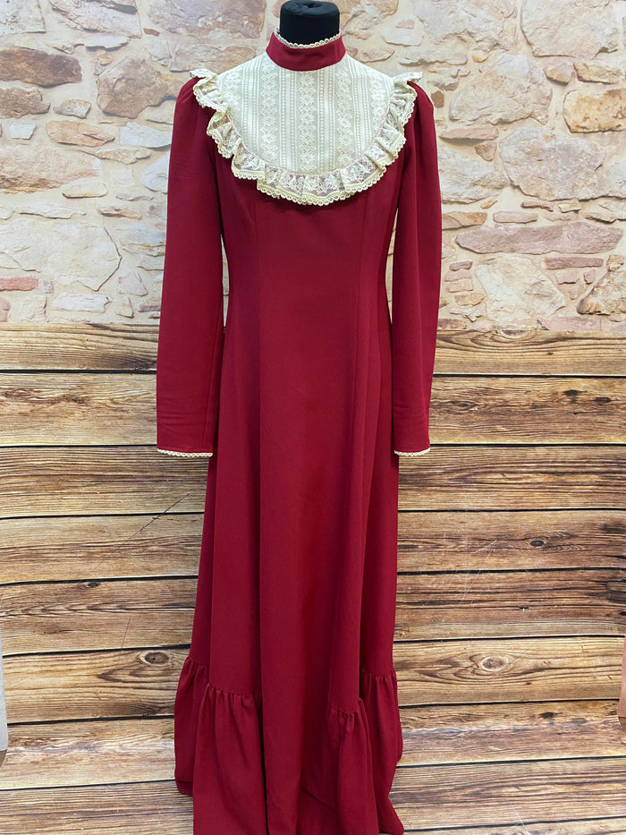 Elegantes Vintage-Kleid in Bordeauxrot mit Spitzenbesatz – Größe 38