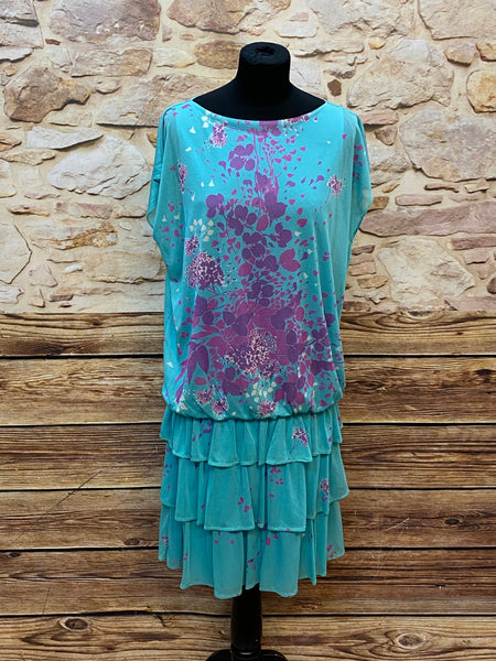Vintage Blumiges Kleid mit Volant, Gr.40