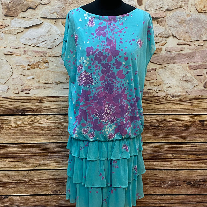 Vintage Blumiges Kleid mit Volant, Gr.40