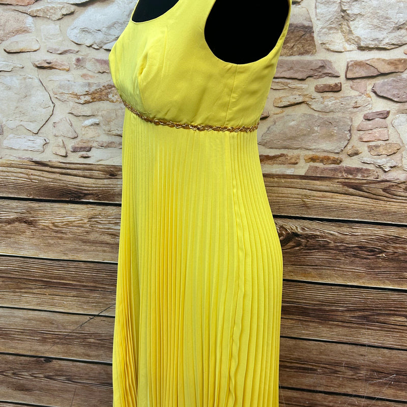 Sonnengelbe Eleganz – Vintage Plisseekleid Gr. 34