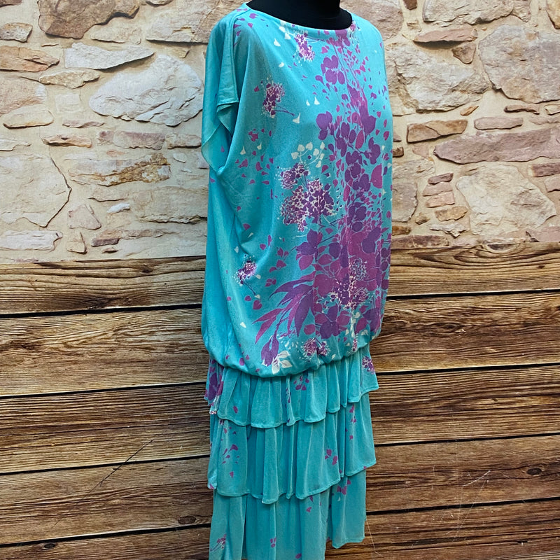 Vintage Blumiges Kleid mit Volant, Gr.40
