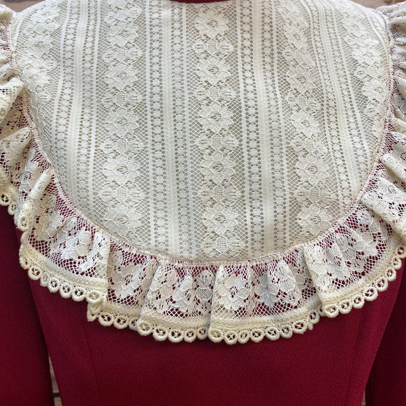 Elegantes Vintage-Kleid in Bordeauxrot mit Spitzenbesatz – Größe 38