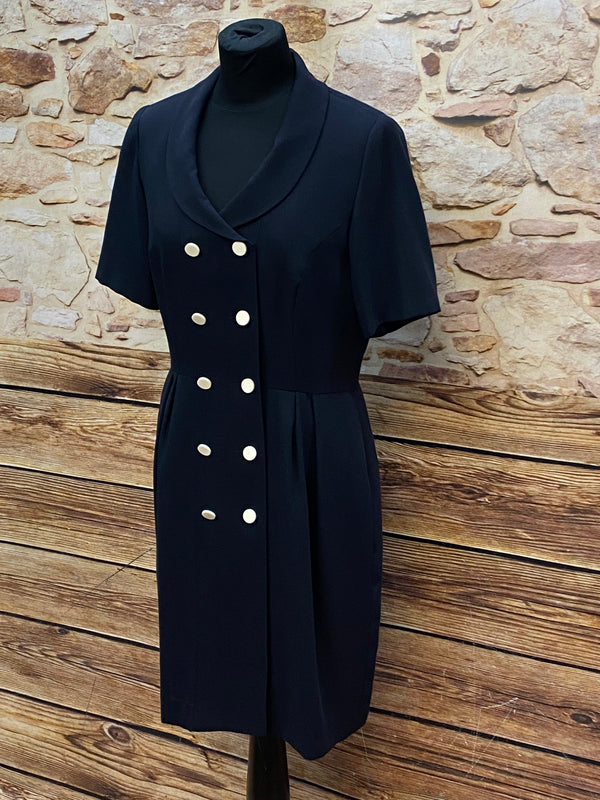 Vintage-Kleid in Dunkelblau, Maritim-Style – Größe 38