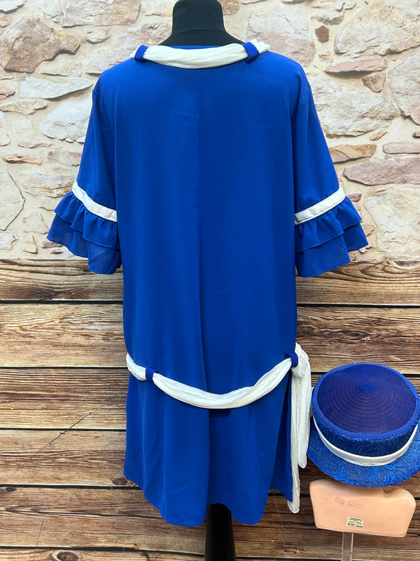 Royalblaues 20er-Jahre Kleid Gr. 44 mit Hut & Handschuhen