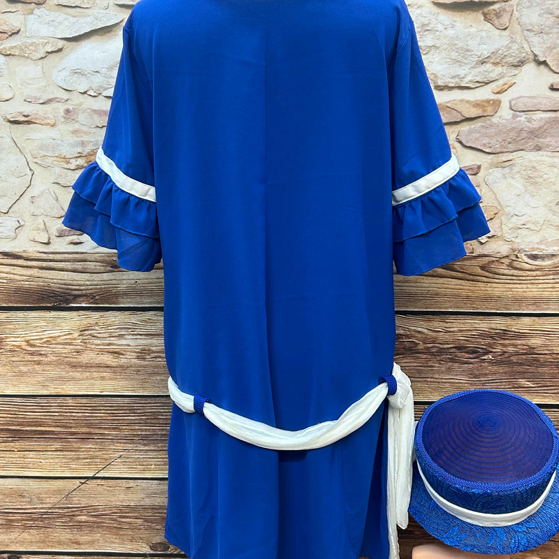 Royalblaues 20er-Jahre Kleid Gr. 44 mit Hut & Handschuhen