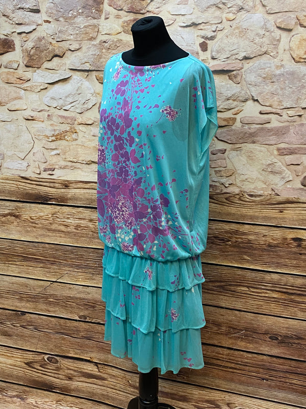 Vintage Blumiges Kleid mit Volant, Gr.40