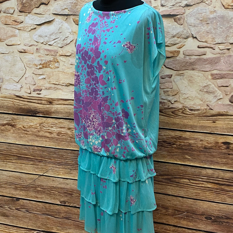 Vintage Blumiges Kleid mit Volant, Gr.40