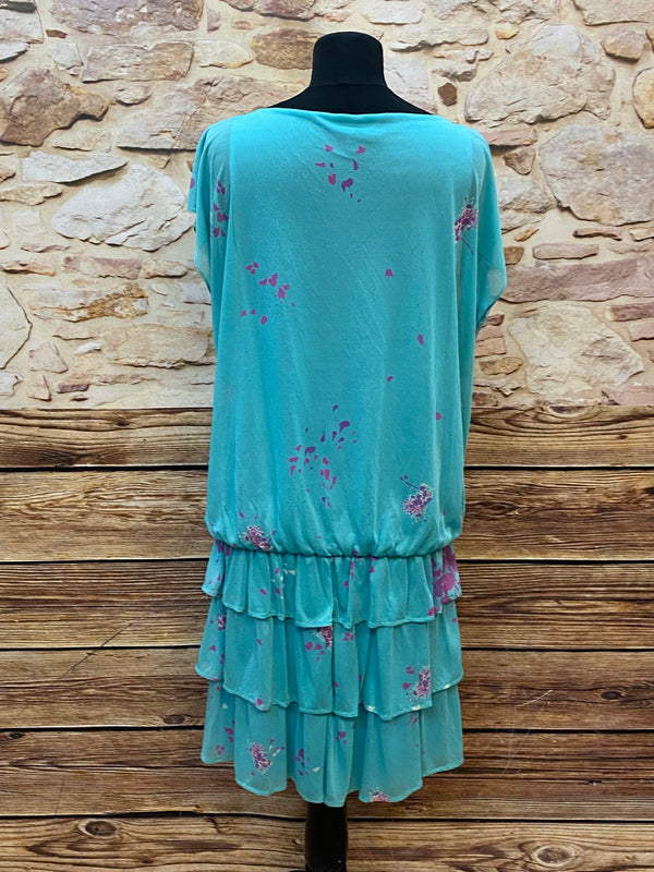 Vintage Blumiges Kleid mit Volant, Gr.40