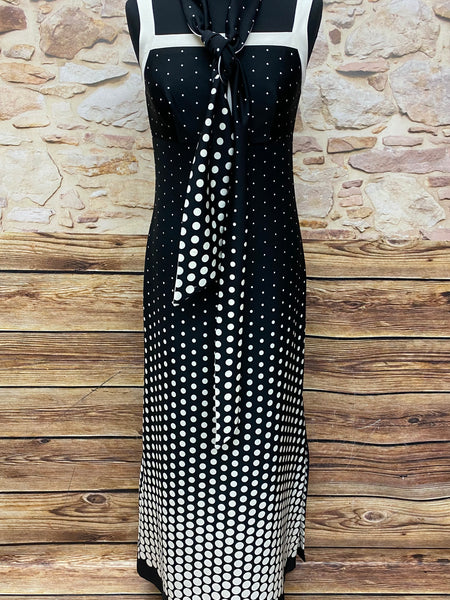 Langes Vintage Kleid Maxikleid 70er Jahre schwarz/weiß Gr.38