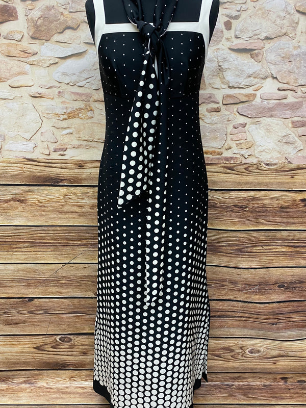 Langes Vintage Kleid Maxikleid 70er Jahre schwarz/weiß Gr.38