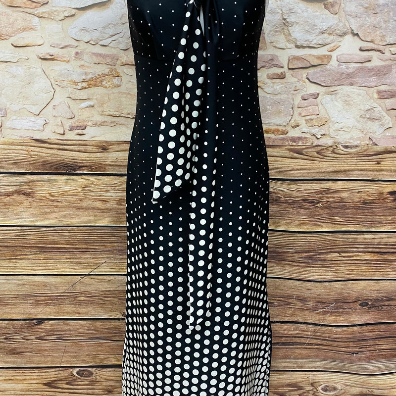 Langes Vintage Kleid Maxikleid 70er Jahre schwarz/weiß Gr.38
