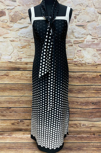 Langes Vintage Kleid Maxikleid 70er Jahre schwarz/weiß Gr.38