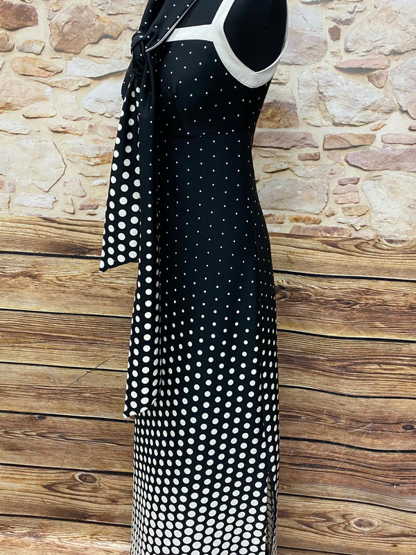Langes Vintage Kleid Maxikleid 70er Jahre schwarz/weiß Gr.38