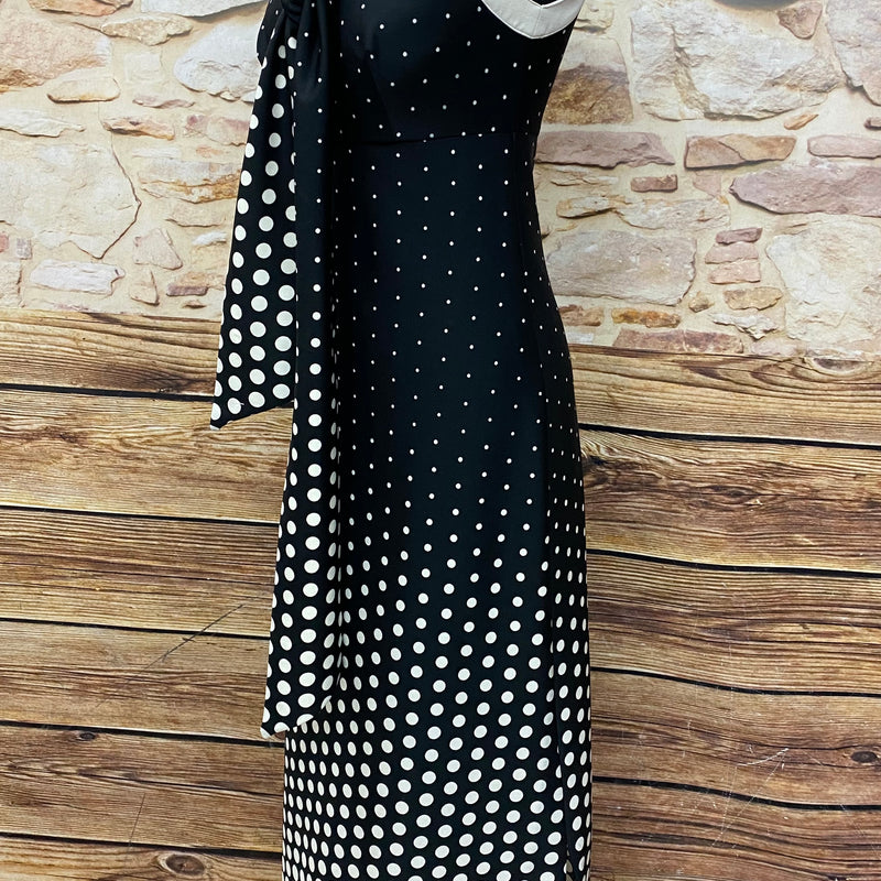 Langes Vintage Kleid Maxikleid 70er Jahre schwarz/weiß Gr.38