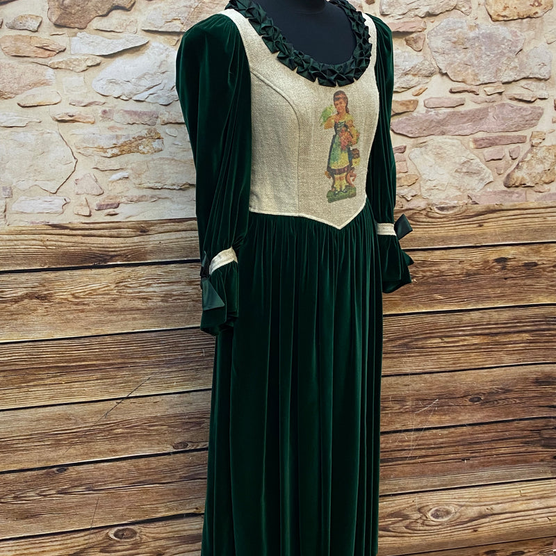 Vintage-Kleid mit Samt und Stickerei Gr.42