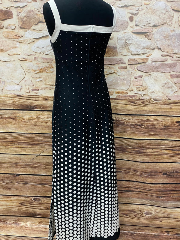 Langes Vintage Kleid Maxikleid 70er Jahre schwarz/weiß Gr.38