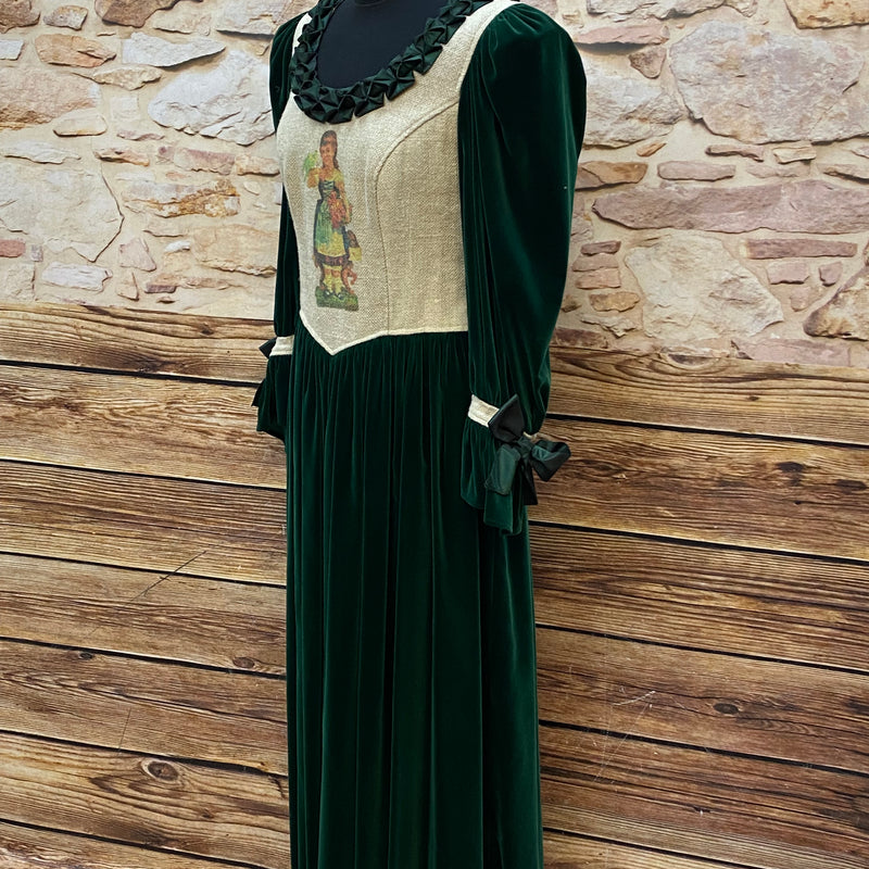 Vintage-Kleid mit Samt und Stickerei Gr.42